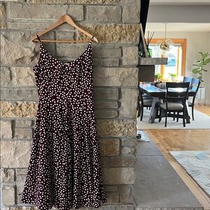 Eva Mendes New York & Company Burgundy Red & White Polka Dot Midi Dress Size 10